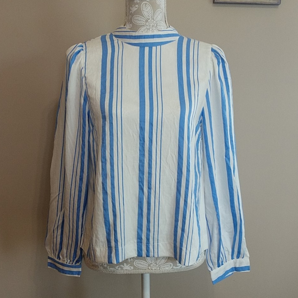 Very J Blue White Stripe Blouse Top. Size S